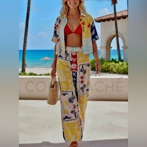 Tropical Multicolor Beachwear Matching Set Pants and Top